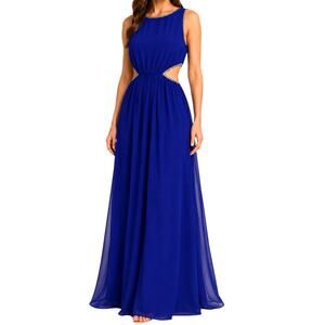 2010s Forever 21 Bedazzled Trim Cobalt Cutout Waist Sleeveless Formal Y2K Maxi S